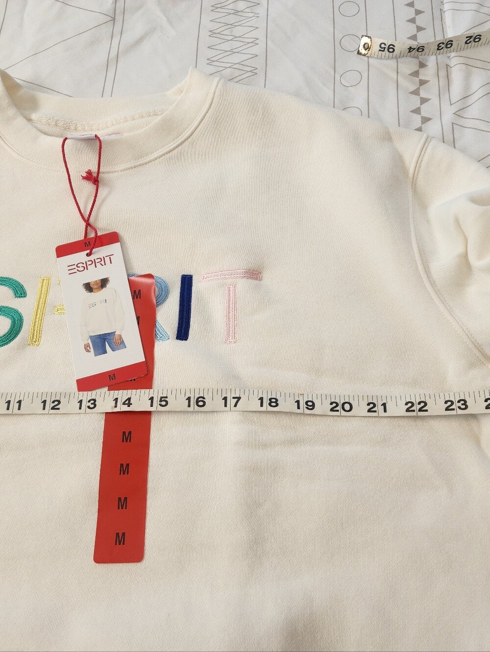 Esprit Cream Womens Sweatshirt with Multicolor Embroidered Logo Size M NWT - Picture 7 of 8